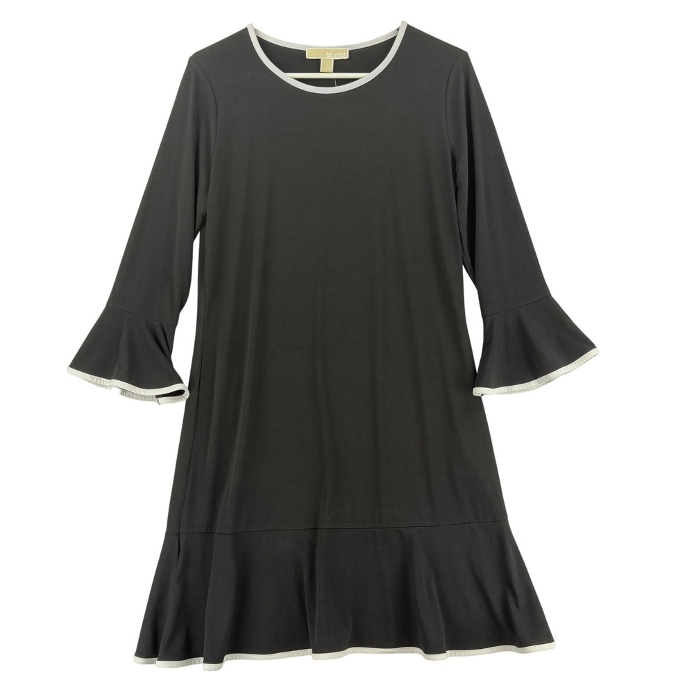MICHAEL Michael Kors Dress Womens Medium Black‎ Bell Sleeve Ruffle Hem Shift